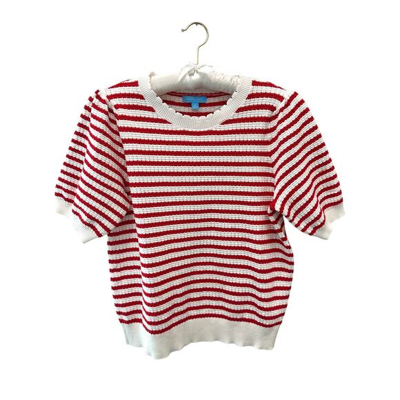 DRAPER JAMES | Red White Puff Sleeve Striped Knit Sweater Top | XL - Picture 1 of 8